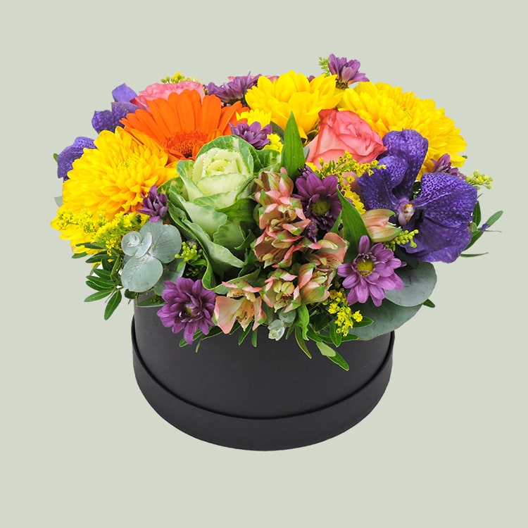 flowers in a hatbox